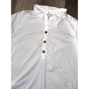 NY Collection Womens White Button-Down Shirt 2X